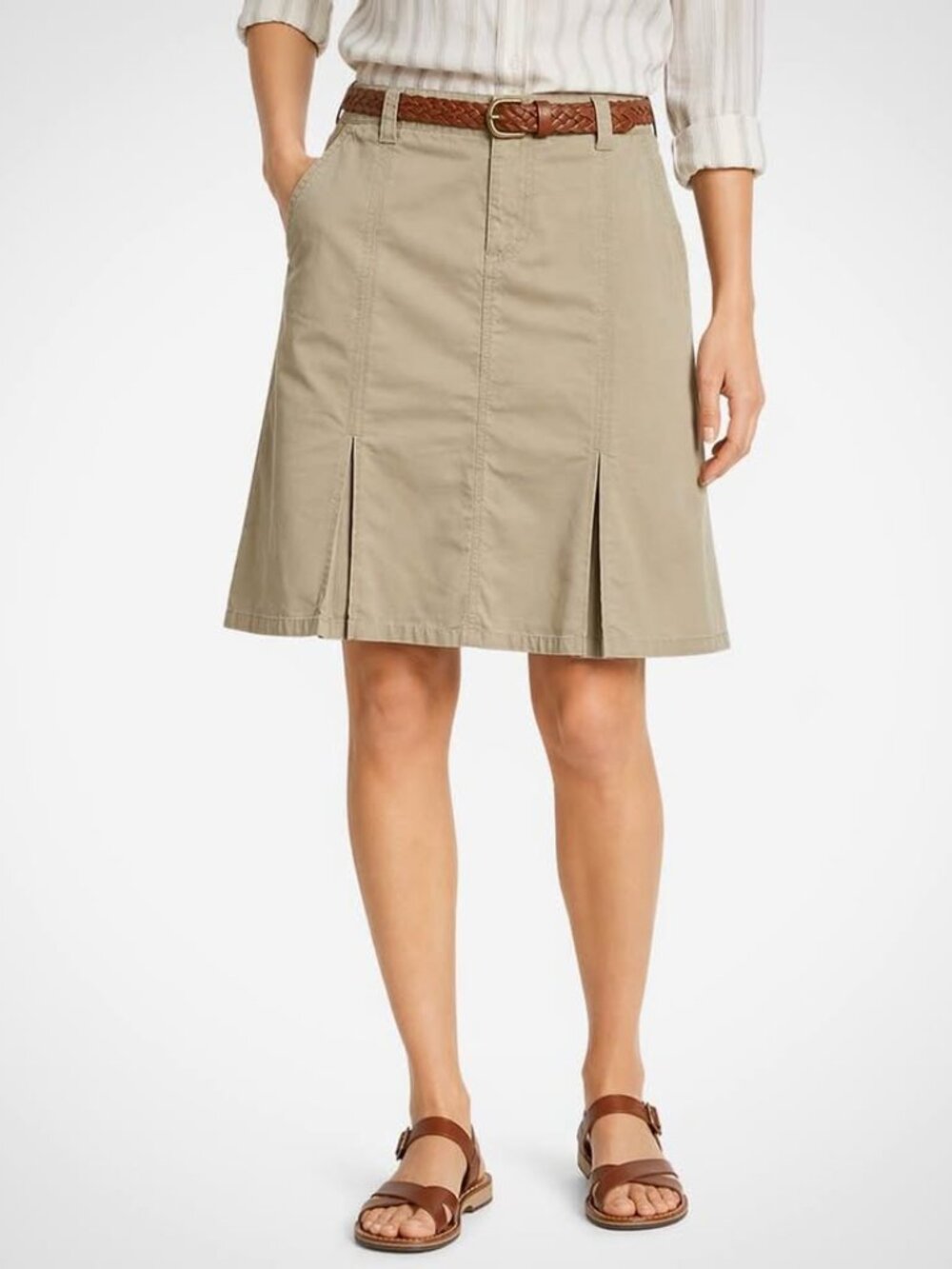 Eddie Bauer Classic Minimal Casual Versatile Utility Pleated Khaki Skirt size 8